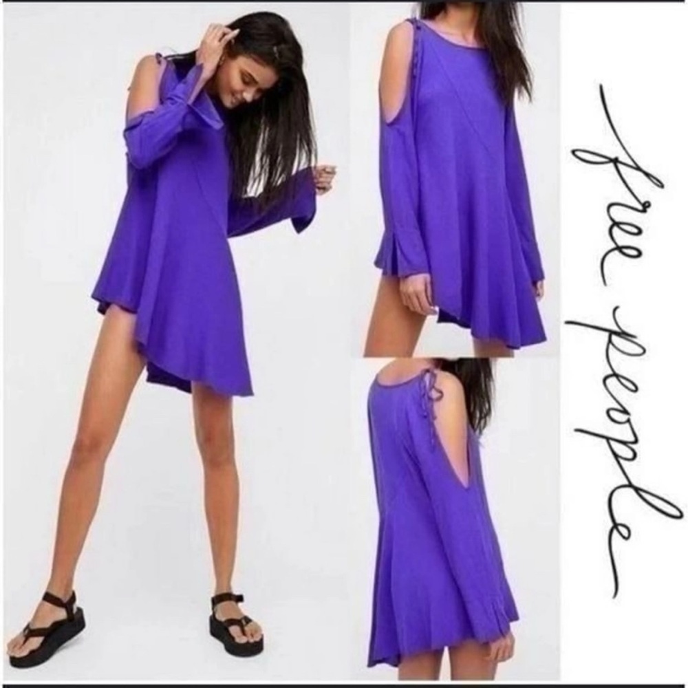 Free People Clear Skies Tunic Cold Shoulder Blouse Purple Top/Dress Size S